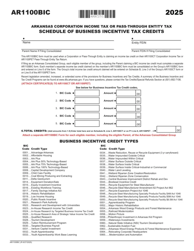 Form AR1100BIC, page 1 of the official form